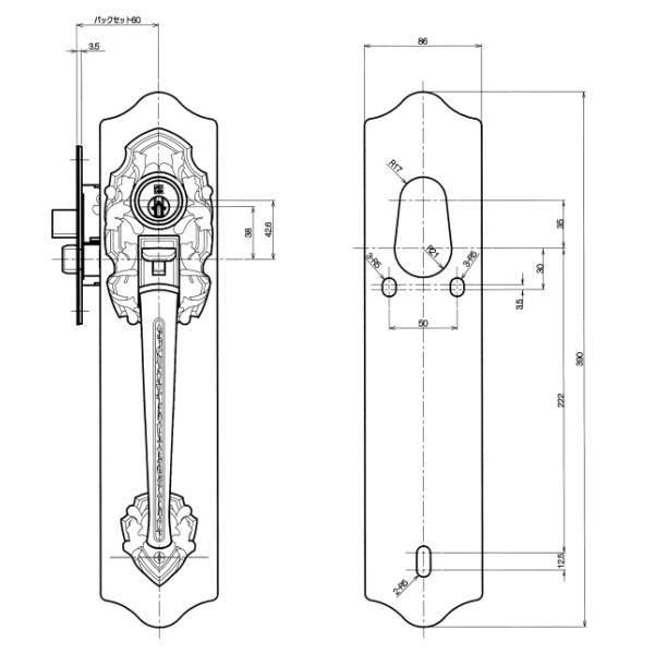 長沢製作所 古代 サムラッチ ケースロック取替錠 924065 バックセット60mm AB色_2