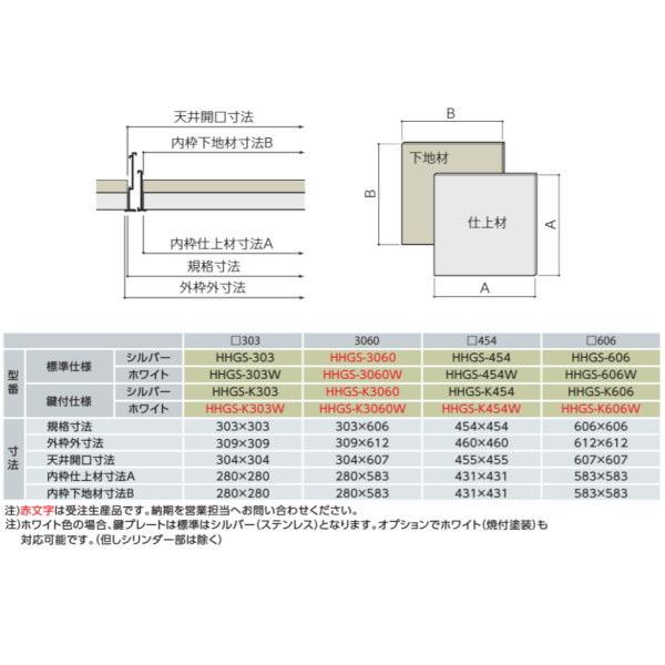 ナカ工業 天井点検口 ハイハッチ 標準タイプ HHGS-303W ホワイト 303