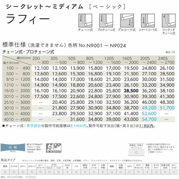 ニチベイ ロールスクリーン ラフィー 標準仕様 標準タイプ チェーン式 N8001〜N8024 幅1605〜2000mm 高さ100〜490mm_4