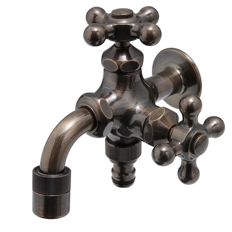 オンリーワンクラブ ガーデニング水栓 二口万能胴長水栓 仙徳メッキ HV3-FBD-MS