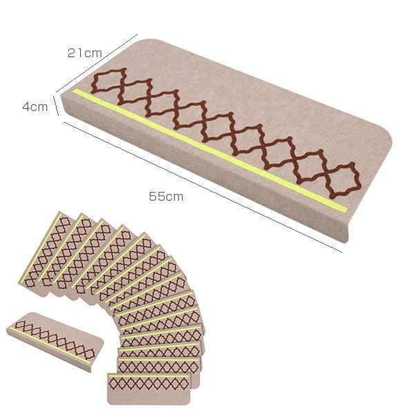 サンコー おくだけ吸着 足元見やすい 階段マット ネット（蛍光） KM-65 巾55×奥行21cm（コ−ナ−部折り返し：55×4cm） 計15枚入｜interiortool