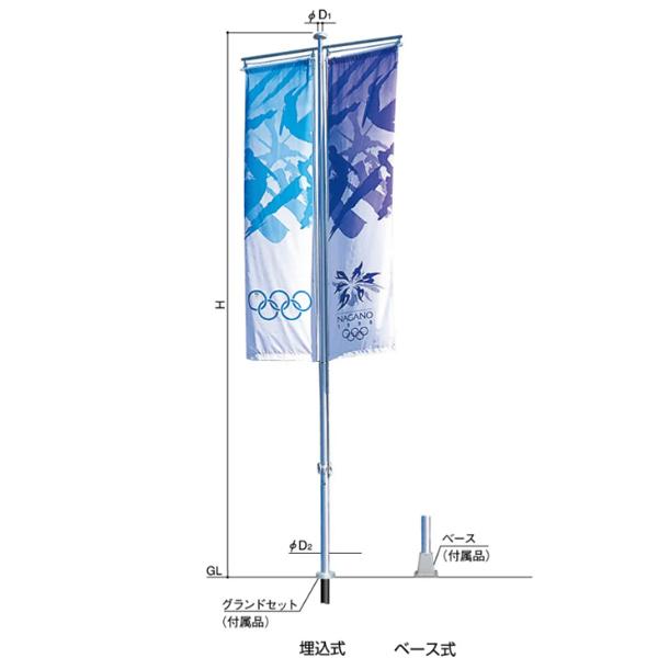 サンポール バナーポール BPBタイプ（2面取付） ポール高さ9m ベース式 BPB-9BS 受注生産品 | 