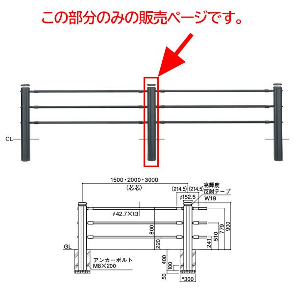 サンポール 横断防止柵 3段ビームタイプ 中間支柱 SP-310U-P3 H900mm ダークグレー | 