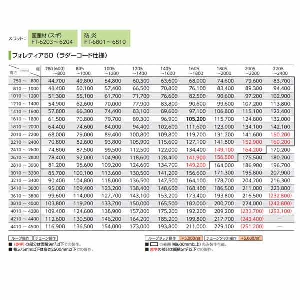 タチカワブラインド フォレティア50 （ラダーコード仕様） 国産材（スギ） FT-6203〜FT-6204 防炎FT-6801〜FT-6810 幅280〜800mm 高さ2610〜2800mm_11