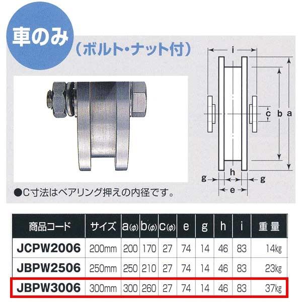 ヨコヅナ　ステンレス重量戸車　ワイドタイプ　H型　300mm　JBPW3006　車のみ　1個