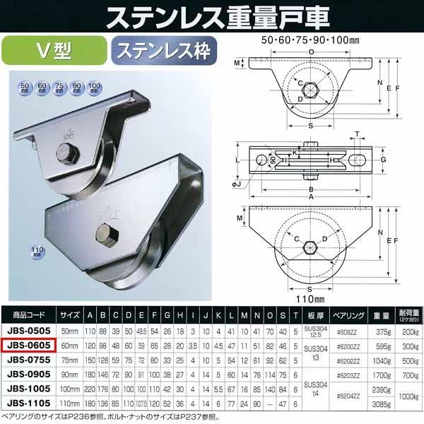 ヨコヅナ ステンレス 重量戸車 V型 JBS-0605 60mm 1個