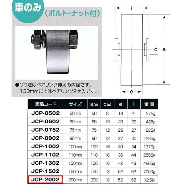 ヨコヅナ 440Cベアリング入 ステンレス重量戸車 平型 車のみJCP-2002 200mm 1個