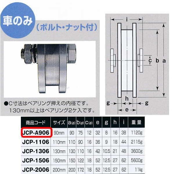 ヨコヅナ　440Cベアリング入　ステンレス重量戸車　90mm　車のみJCP-A906　H型　1個