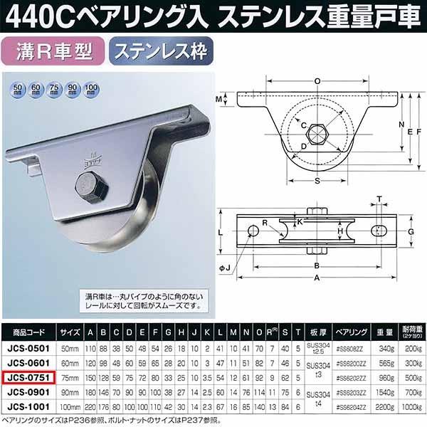 ヨコヅナ　440Cベアリング入　ステンレス重量戸車　JCS-0751　1個　溝R車型