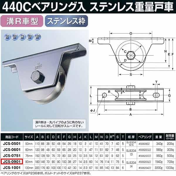 ヨコヅナ 440Cベアリング入 ステンレス重量戸車 溝R車型 JCS-0901 1個 | 