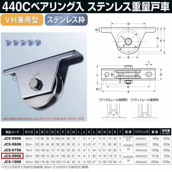 ヨコヅナ 440Cベアリング入 ステンレス重量戸車 VH兼用型 JCS-0906 1個 | 