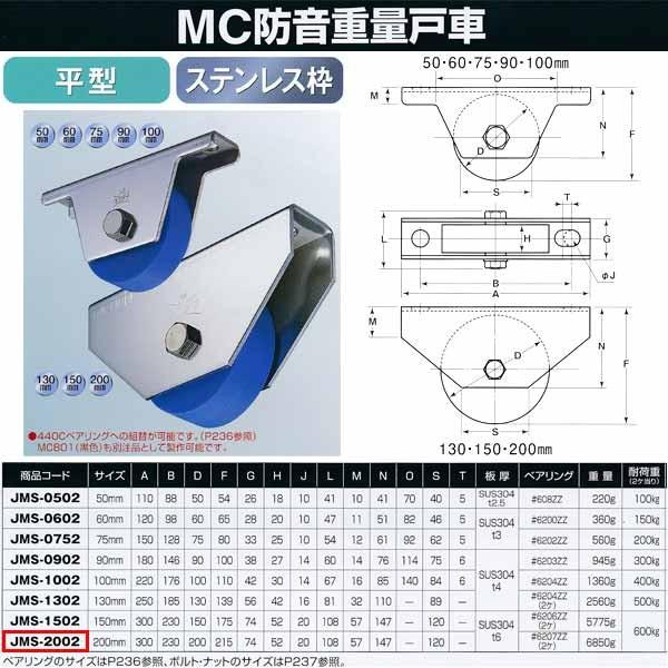 ヨコヅナ MC防音 重量戸車 ステンレス 平型 JMS-2002 200mm 1個 | 