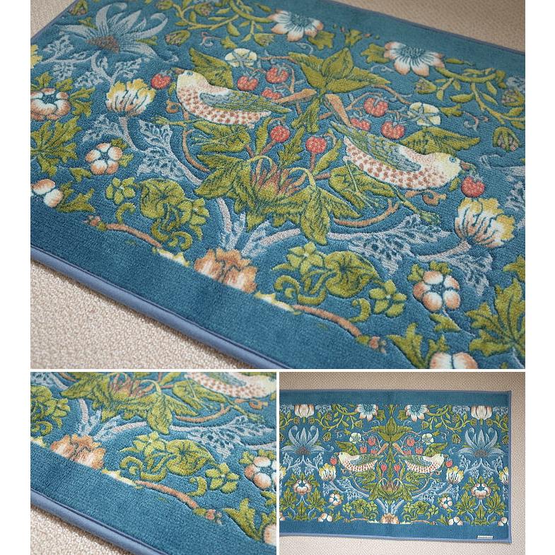ウィリアムモリス キッチンマット いちご泥棒 約50ｘ180cm 洗える 国産 日本製 ウイリアムモリス キッチンマット 速乾 抗菌 防臭 吸水 滑り止め加工の画像