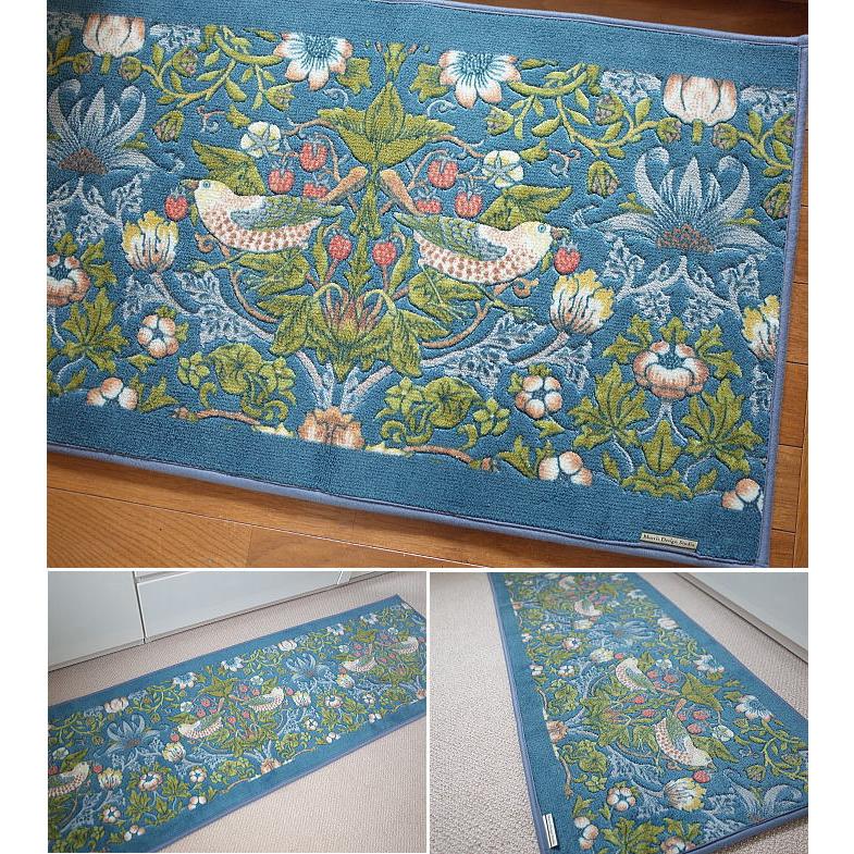 ウィリアムモリス キッチンマット いちご泥棒 約50ｘ180cm 洗える 国産 日本製 ウイリアムモリス キッチンマット 速乾 抗菌 防臭 吸水 滑り止め加工の画像