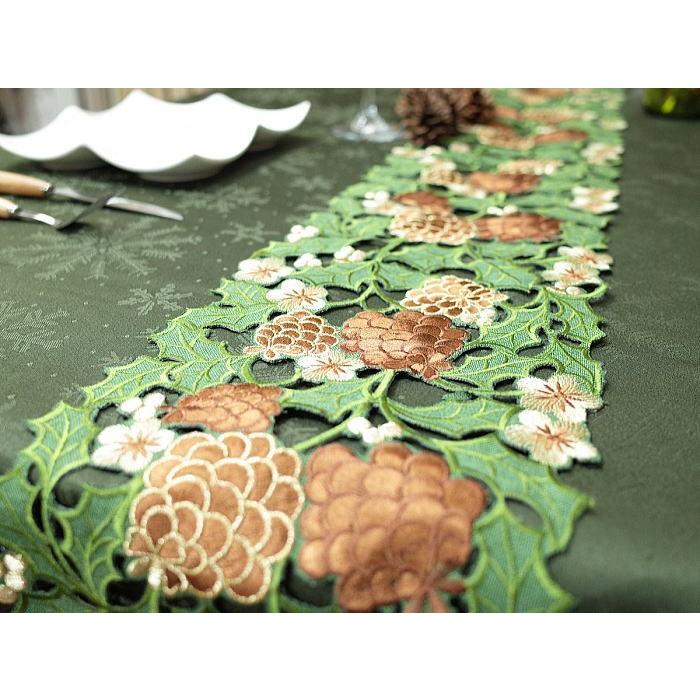 テーブルランナー 約25×160cm クリスマス 松ぼっくりの刺繍