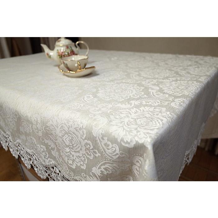 テーブルクロス レース約135x225cm 長方形 撥水加工 ダマスク柄