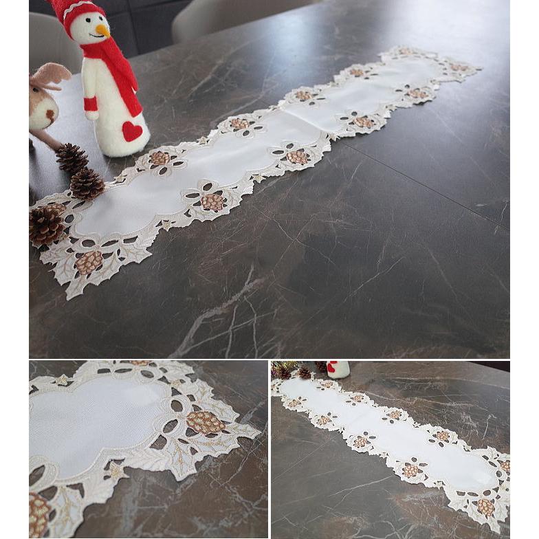 クリスマス テーブルセンター サイズ約20×80cm 松ぼっくり柄 リボン