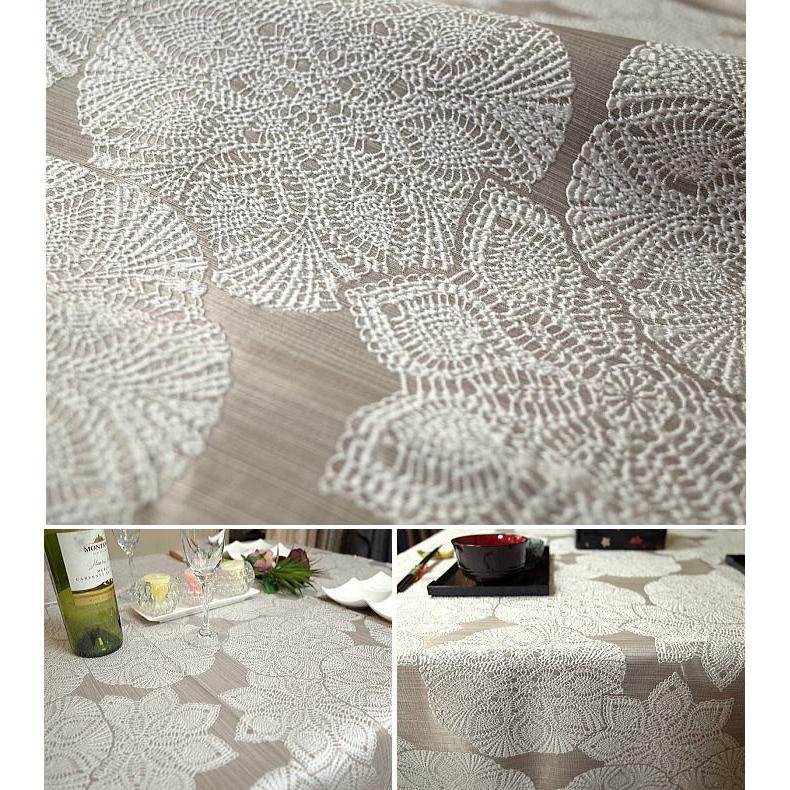 撥水加工 テーブルクロス ジャガード セツゲツカ 130×230cm 立体的な織