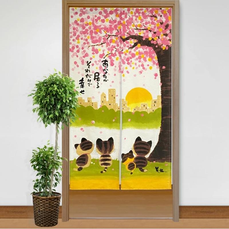 透け桜の模様の暖簾 本麻のれん「墨描き桜」 [京都洛柿庵オンラインショップ]