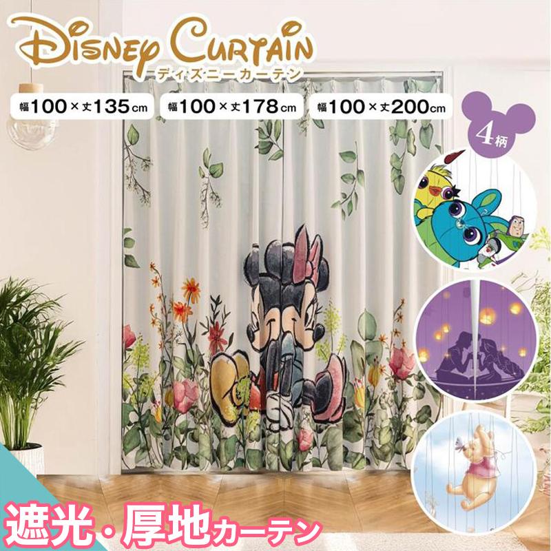 カーテン 厚地 2枚組 ディズニー 遮光 形状記憶 洗える お洗濯 100×135
