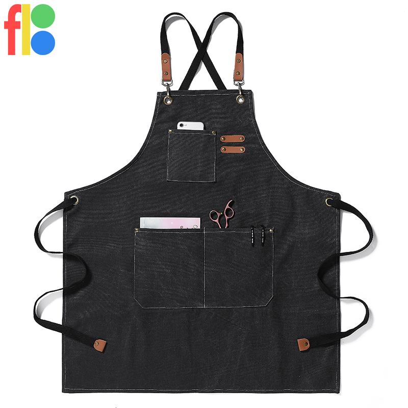 男女兼用 ワークエプロン キャンパス生地 ロングエプロン サロンエプロン  カフェエプロン キッチンエプロン おしゃれ X型 クロスバック 無地 |  | 05