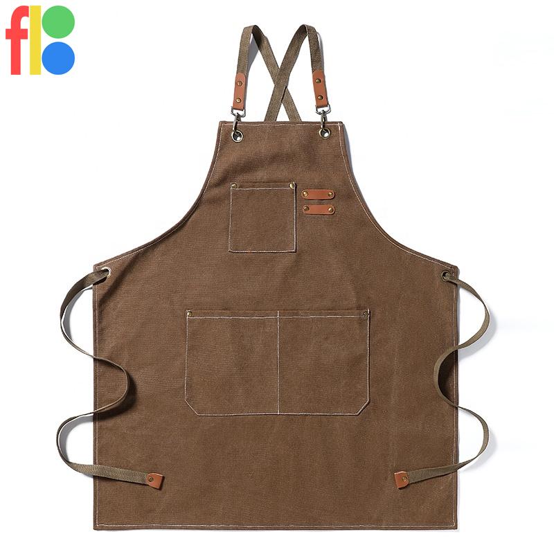 男女兼用 ワークエプロン キャンパス生地 ロングエプロン サロンエプロン  カフェエプロン キッチンエプロン おしゃれ X型 クロスバック 無地 |  | 07