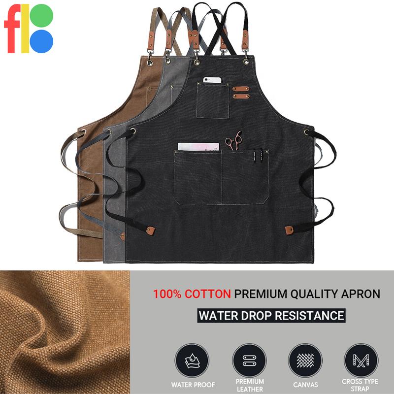 男女兼用 ワークエプロン キャンパス生地 ロングエプロン サロンエプロン  カフェエプロン キッチンエプロン おしゃれ X型 クロスバック 無地 |  | 08