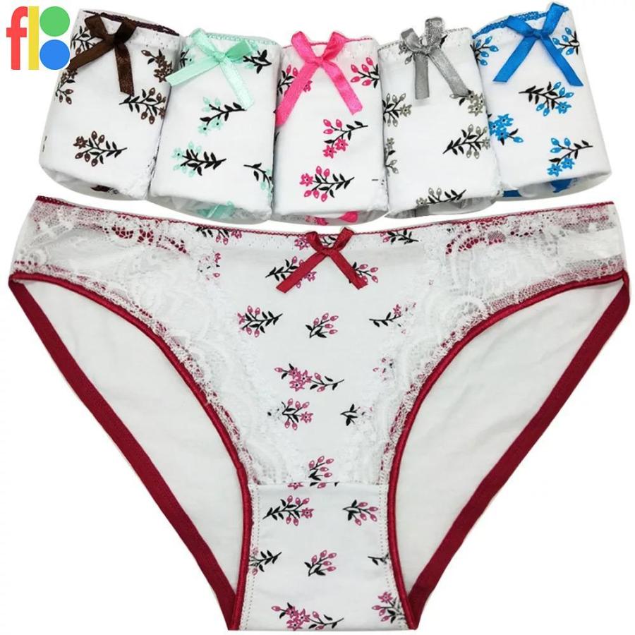 6色セット 綿95% 綿混 女性用 おしゃれ レース リボン ショーツ