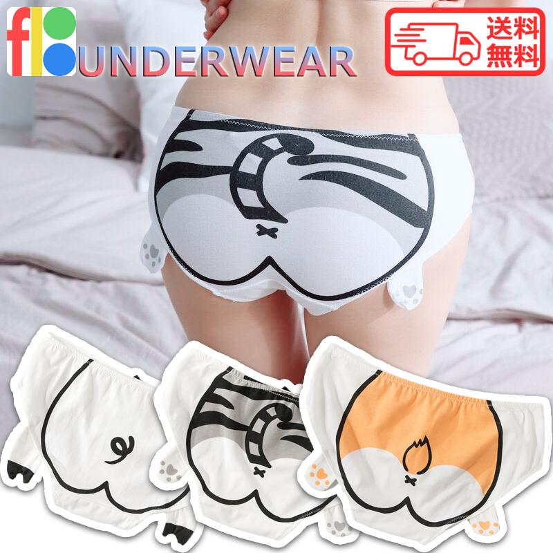 可愛い ブタ ネコ イヌ コットン 下着 綿混 女性用 おしゃれ リボン ショーツ レディース セクシー パンツ ホワイト ピンク | 