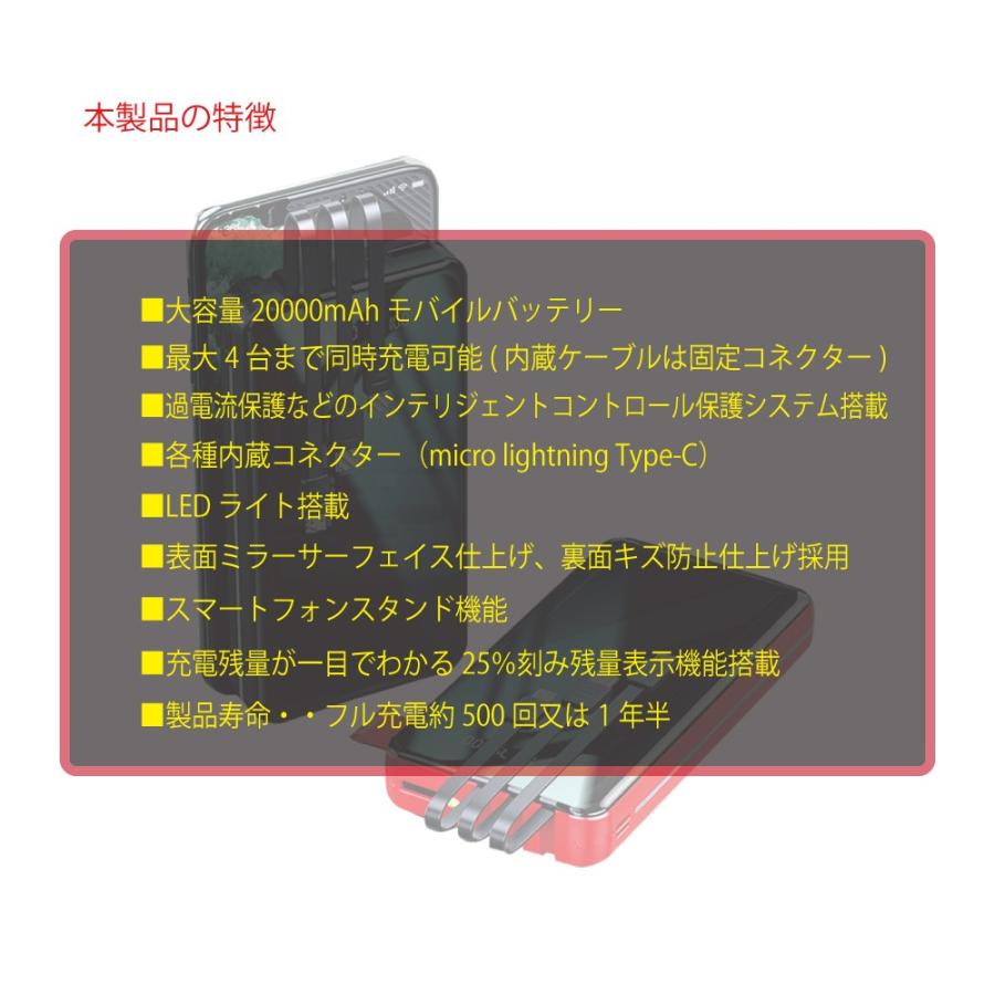 モバイルバッテリー 20000mAh iPhone17 大容量  軽量  Type-C android USB 安全 PSE 内蔵ケーブル スマートフォン LEDライト 4台同時充電可能 防災グッズ |  | 06