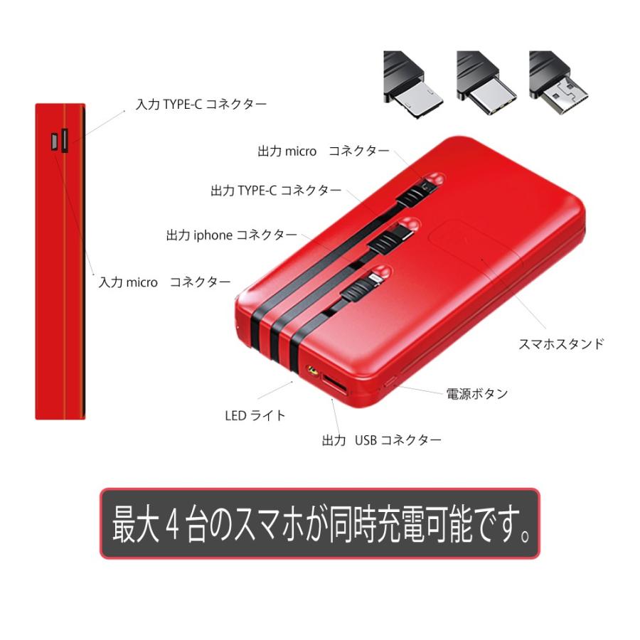 モバイルバッテリー 20000mAh iPhone17 大容量  軽量  Type-C android USB 安全 PSE 内蔵ケーブル スマートフォン LEDライト 4台同時充電可能 防災グッズ |  | 08