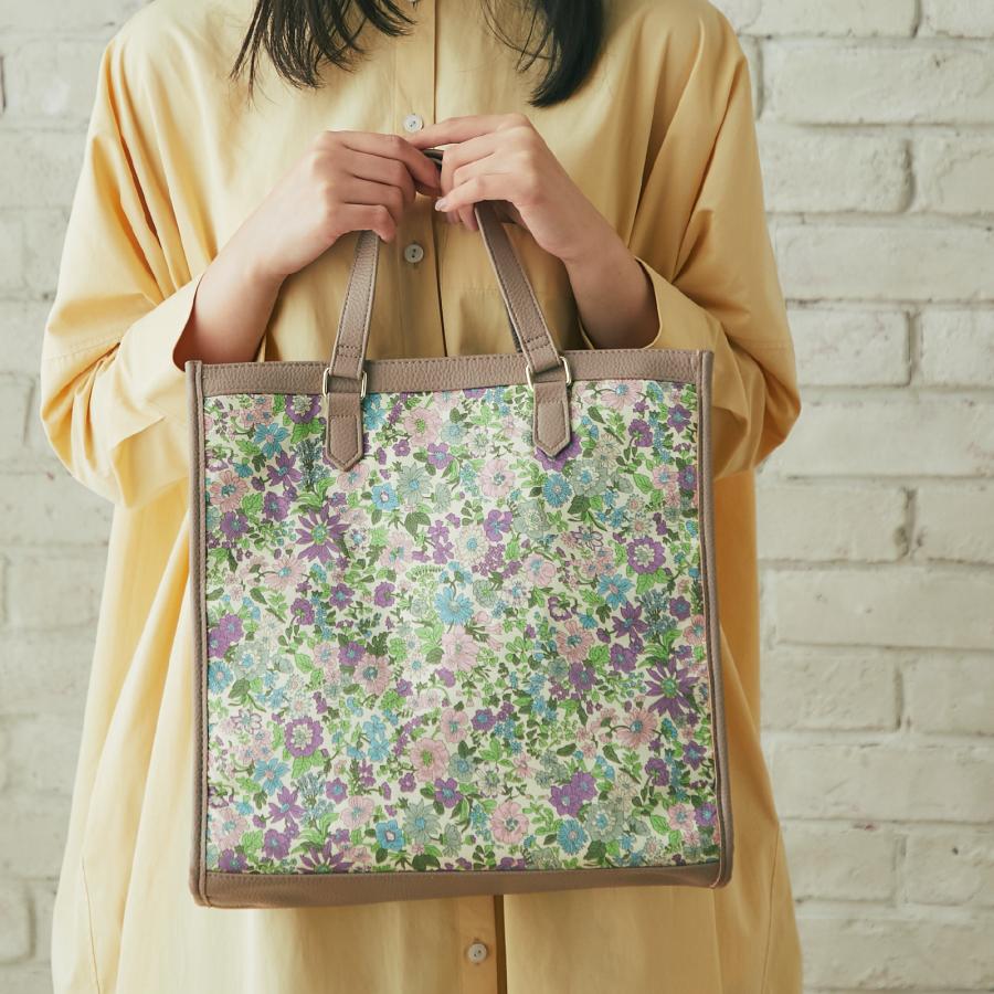 SALE スクエアトートバッグ グリーン Emily LIBERTY リバティプリント