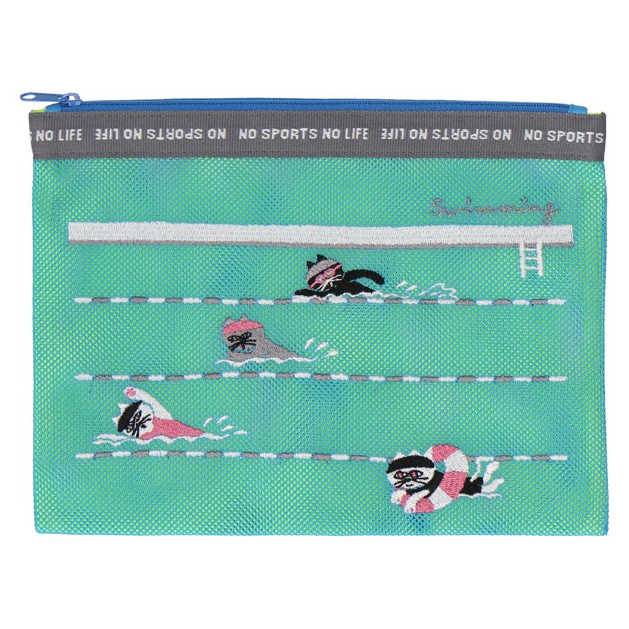 NO SPORTS LIFE メッシュポーチ 水泳 スポーツ ポーチ 猫 ネコ