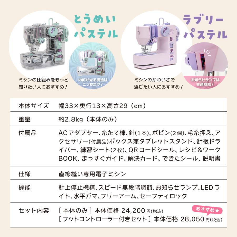パステルミシン PM-01 アックスヤマザキ ミシン 電子ミシン コンパクトミシン 初心者 コンパクト おすすめ 透明ミシン 家庭科ミシン ピンク かわいいの画像