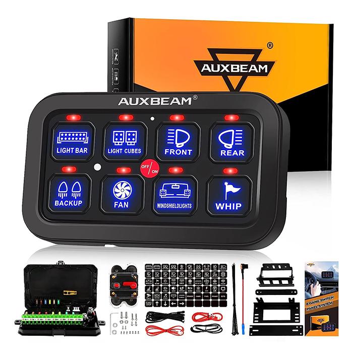 Auxbeam 8ギャング スイッチパネル BA80 自動調光機能付き LED Auxbeam 8ギャング スイッチパネル BA80 自動調光機能付き LED