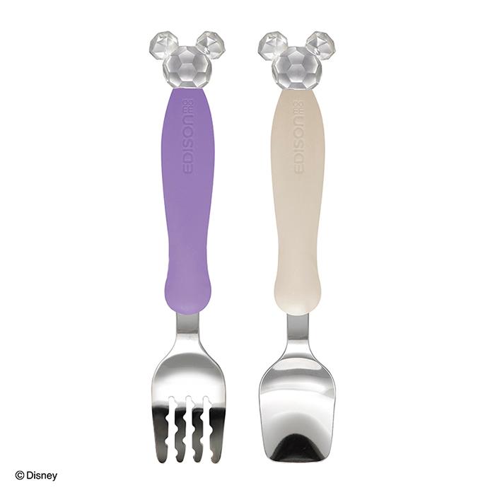 エジソンママ EDISON フォークスプーンセット Disney ミッキークリスタル カバー付き カトラリー ベビー食器 100周年記念デザイン | 