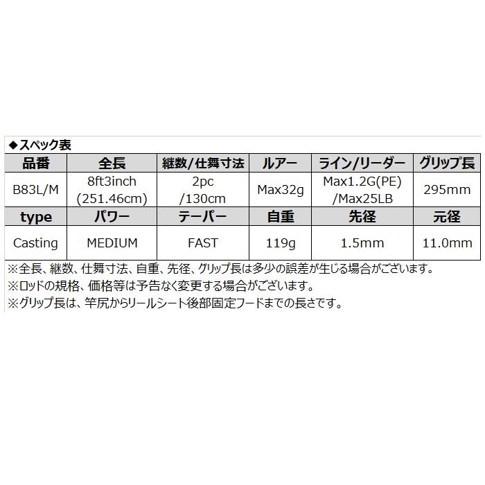 ADAMAS アダマス B83L/M ベイトロッド ミディアム ファースト 8ft3inch