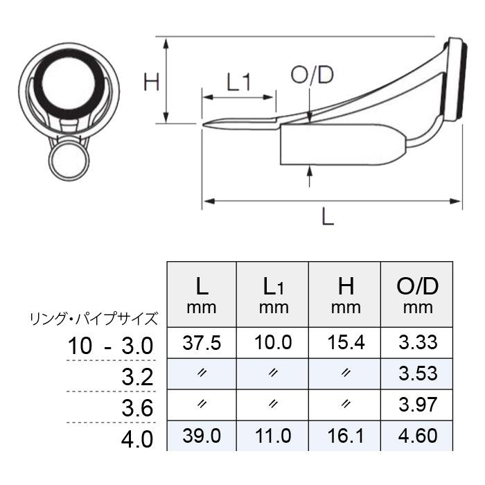 IGHNST10 HNトップガイド パイプサイズ3.0mm〜4.0mm 富士工業 Fuji I.P.ゴールド ステンレスフレームSiCガイド LH型 ロッドビルディング ロッドパーツ 釣り｜intershootjapan｜02