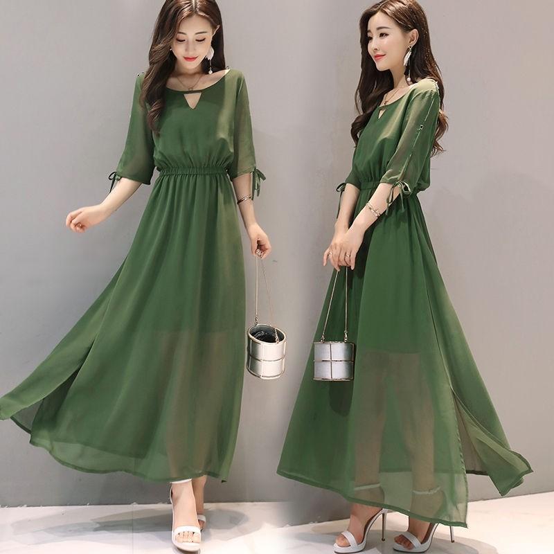 ワンピース シフォン 無地 レディース ドレス 透け感 ロング丈 Aライン ウェストゴム 五分袖 カジュアル 結婚式 きれいめ 夏新作 Tokyoplenza Intertech1ヤフーショッピング店 通販 Yahoo ショッピング