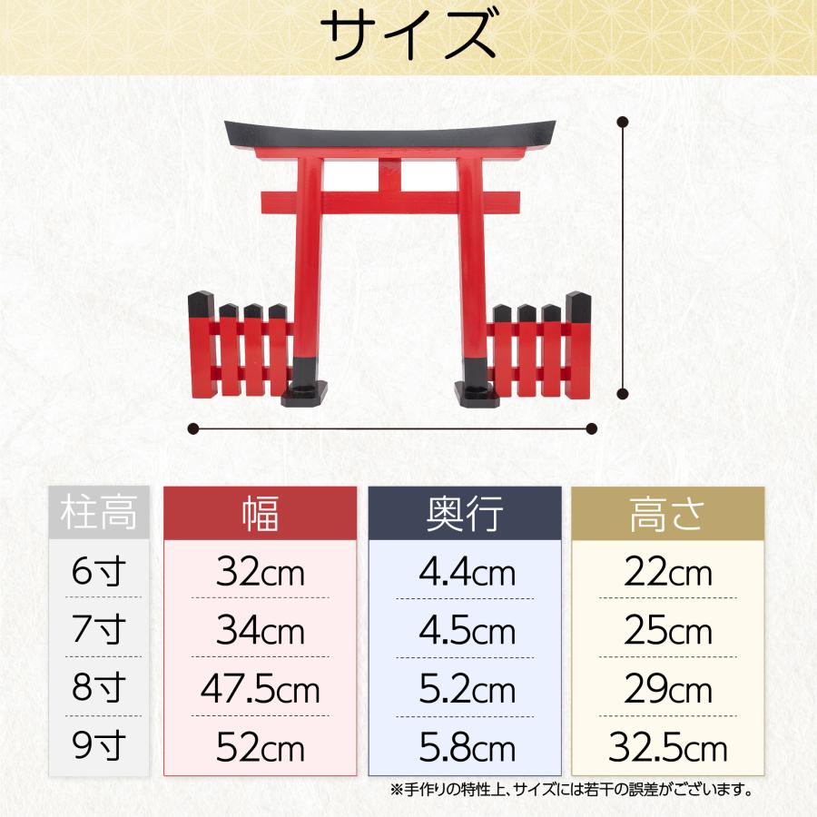 内祭用鳥居 木製朱塗 垣付き 柱高さ8寸 神具 神社 寺院 寺社仏閣 神棚 屋内 小型 桧木 ヒノキ 神道 簡易 伝統神具 日本製_4