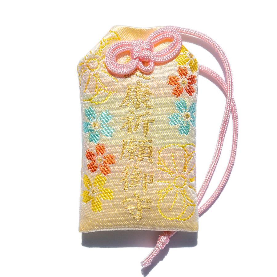 健康祈願お守り袋 桜柄 横4.7cm×縦7.7cm 黄 100個セット 業務用 御守袋