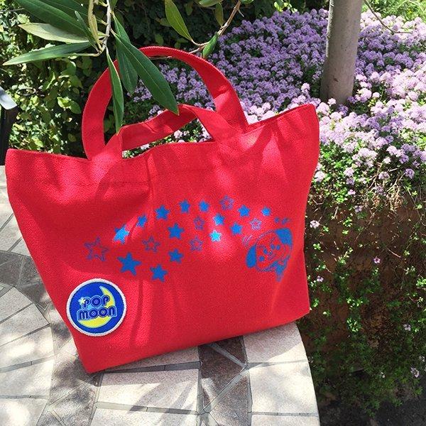 トートバッグ 小さめ キャンバス レディース キャラクター ランチバッグ ランチトート シンプル 綿 帆布 ミニ マチ付き ワッペン付き 月 星 赤 青 緑 | 