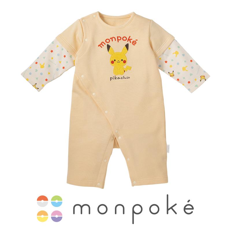 ポケモン フリースロンパース ベージュ ~95cm Pokemon（ポケモン） モンポケ 綿100％ ロンパース レイヤード調 長袖