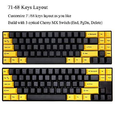 YUNZII HelloGanss ALT71D 71＆68 Keys Wireless Mechanical Keyboard with Cherry MX Switch, Dye Sub PBT keycap, NKRO,USB Type C for Gaming (Cherry MX Red