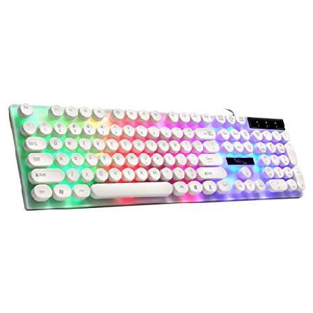 Jilin Keyboard with Round Keycaps for PC Laptop Backlit Keyboard for Computer Gamers White