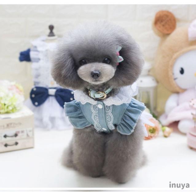 犬服 （ワンピース ドレス デニム リボン） かわいい フリフリ