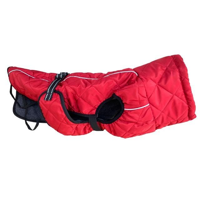 犬服 冬 ハイネック バックル付き キルティング コート レッド（暖かい