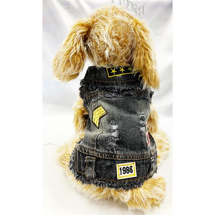 犬 犬服 （ デニム ワッペン付 ベスト ） ジャンパー 小型犬 春 夏 秋
