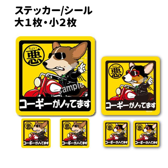 当店限定販売 犬 車 ステッカー コーギー 犬 ちょい悪 正方形セット 犬屋 いぬや