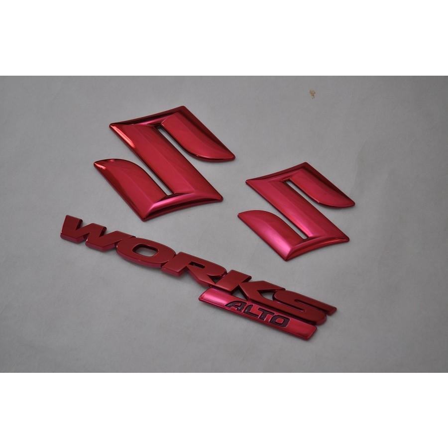 カラー　エンブレム　送料無料　ＨＡ３６Ｓ　アルトワークス　レッド　３点　カーパーツ　純正　メッキ